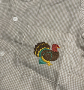 Hand Embroidered Turkey Button Up