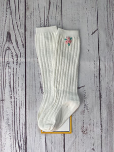 RTS: Hand Embroidered Knee High Socks ~ Three Flower