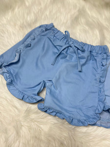 RTS: Girls Light Blue Pull On Ruffle Shorts