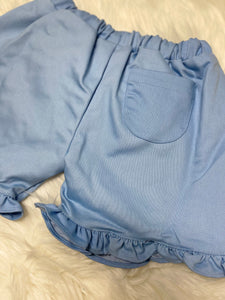 RTS: Girls Light Blue Pull On Ruffle Shorts