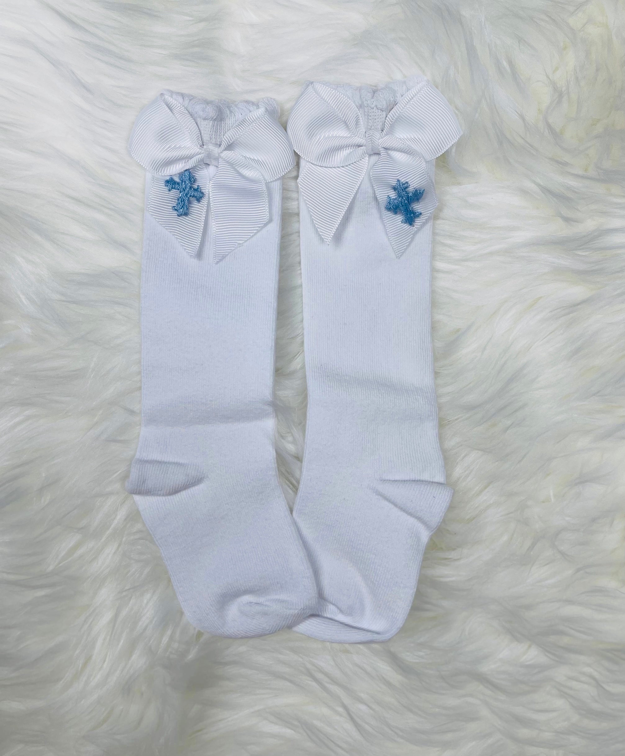 RTS: Bow Knee Socks with hand embroidered cross