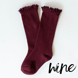 RTS: Wine Lace Top Knee Highs